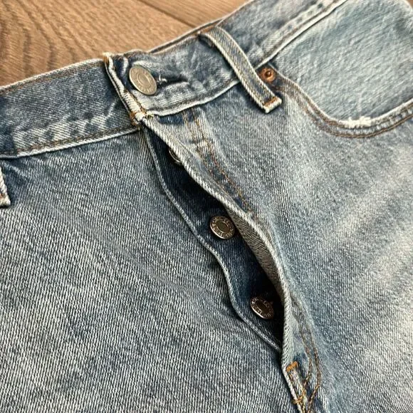 Levi’s 501 High Rise Button Fly Cut Off Blue‎ Jean Shorts Size 30 - Picture 5 of 13